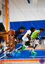 Players sprinting in a fast-paced drill
